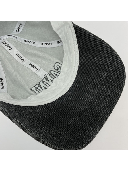 GANNI 24SS Cap Hat Denim BLACK 刺繍 6パネルキャップ A5759