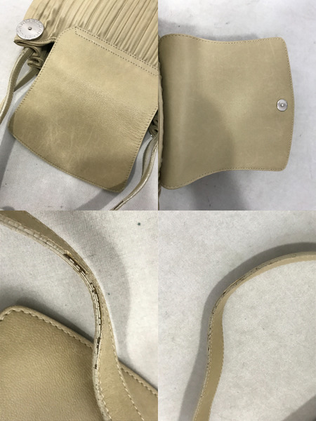 ハンドバッグ レザー プリーツ ベージュ