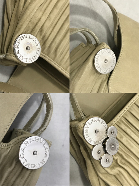 ハンドバッグ レザー プリーツ ベージュ