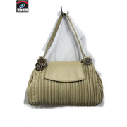 ハンドバッグ レザー プリーツ ベージュ