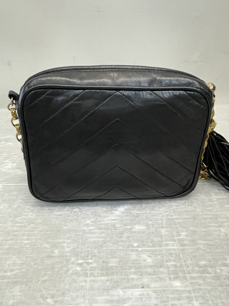 CHANEL Vステッチ シェブロン ラムスキンチェーンショルダーバッグ ブラック