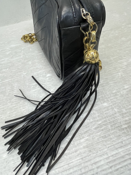 CHANEL Vステッチ シェブロン ラムスキンチェーンショルダーバッグ ブラック