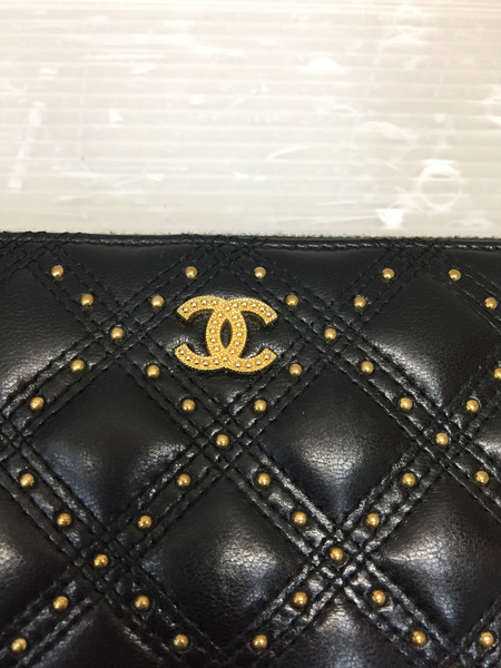 CHANEL スタッズマトラッセ ロングウォレット ブラック