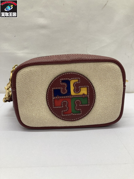 TORY BURCH レザー キャンバス ショルダーバッグ