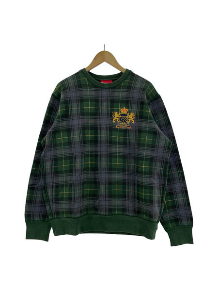 08AW/Supreme/Crest Tartan Crewneck/L/GRN