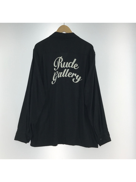 RUDE GALLERY 長袖シャツ ロゴ刺繍 オープンカラーシャツ レーヨン
