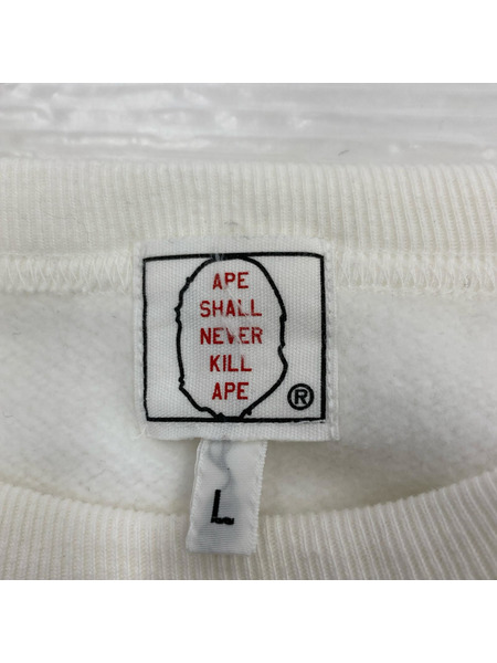 90s A BATHING APE 初期タグ 3猿 プリントスウェット L ホワイト