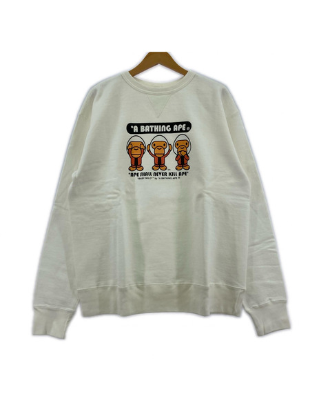 90s A BATHING APE 初期タグ 3猿 プリントスウェット L ホワイト