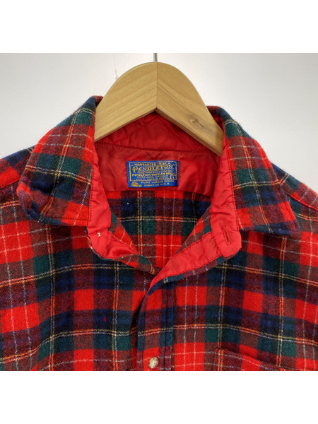 70s/PENDLETON/USA製/長袖チェックウールシャツ（L)