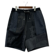 A BATHING APE ショートパンツ ロゴ柄切替 ハーフパンツ 黒 (L)