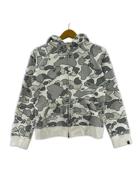 A BATHING APE カモフラージュ柄 star ジップパーカー 白×グレー XS