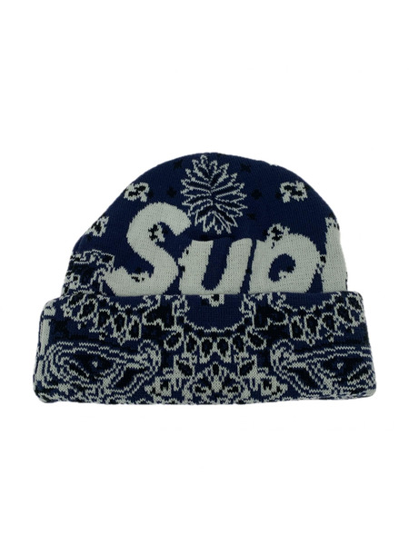 Supreme ニットキャップ 24FW/ペイズリー/バンダナ/総柄/紺