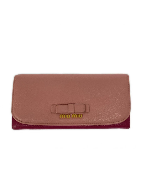 長財布 MIUMIU バイカラー ピンク リボン