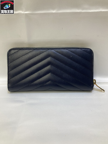 YSL YVES SAINT LAURENT イブサンローラン Vステッチ　長財布　ラウンドジップ ネイビー