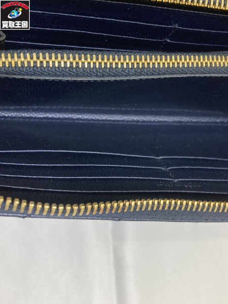 YSL YVES SAINT LAURENT イブサンローラン Vステッチ　長財布　ラウンドジップ ネイビー