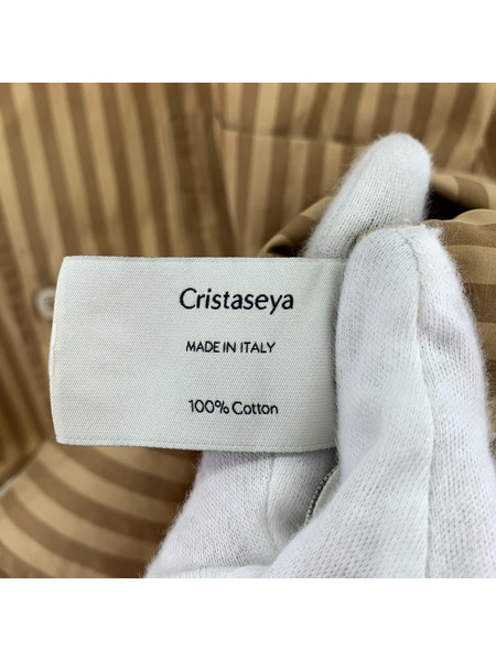 cristaseya バンドカラーストライプシャツ M ベージュ系