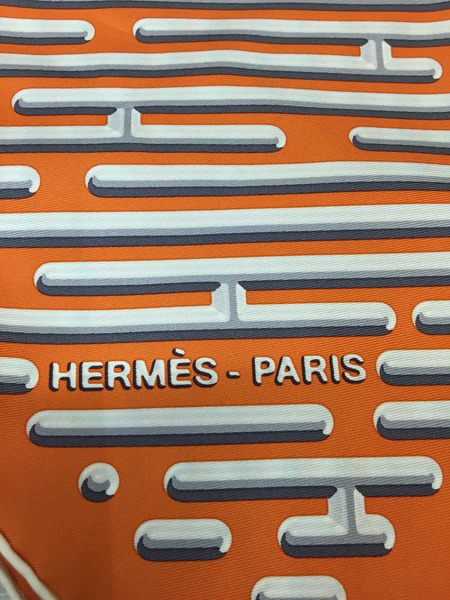 HERMES/カレ90/PARCOURS D'H/Hの迷宮/シルクスカーフ/オレンジ