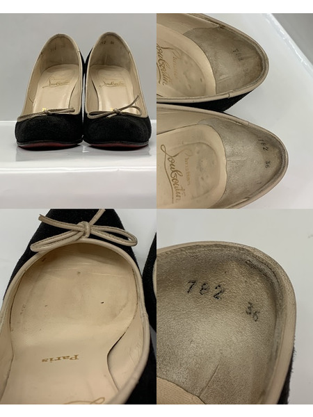 Christian Louboutin スエード リボン パンプス Size36 BLK 本体のみ クリスチャン ルブタン スウェード ハイヒール 靴 