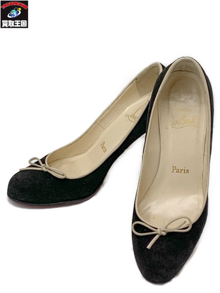 Christian Louboutin スエード リボン パンプス Size36 BLK 本体のみ クリスチャン ルブタン スウェード ハイヒール 靴 