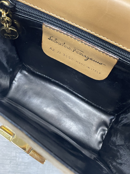 S.Ferragamo ガンチーニ ハラコ×レザー ショルダーバッグ