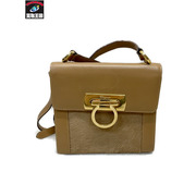 S.Ferragamo ガンチーニ ハラコ×レザー ショルダーバッグ
