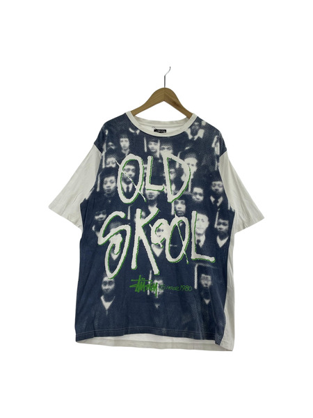 STUSSY 半袖Tシャツ・カットソー OLD SKOOL プリント Tシャツ (L) 白