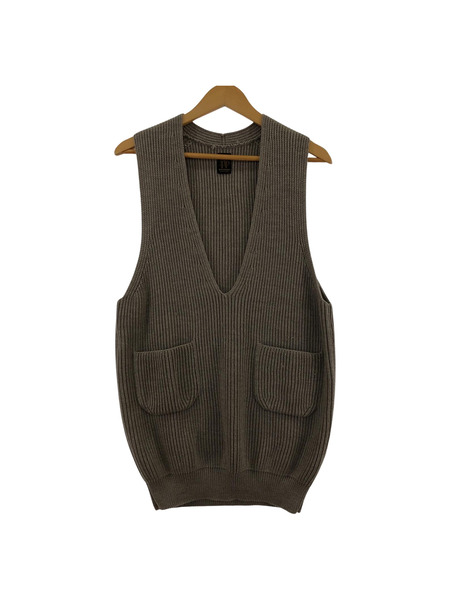 BATONER SOLID WOOL RIB V-NECK BIG VEST ベージュ （1)[値下]